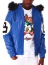 8 Ball Blue Hooded Leather Jacket