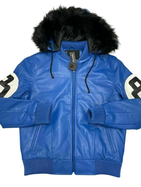 8 Ball Blue Leather Hooded Jacket