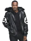 8 Ball David Puddy Black Leather Bomber Jacket