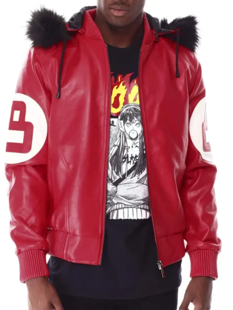 8 Ball Red Hooded Leather Jacket