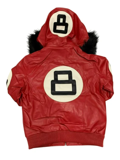 8 Ball Red Leather Hooded Jacket
