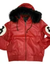 8 Ball Red Leather Hooded Jacket