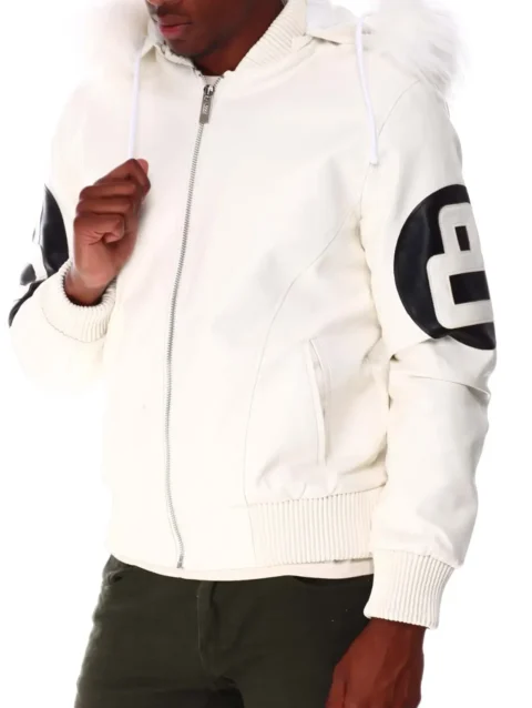 8 Ball White Hooded Leather Jacket