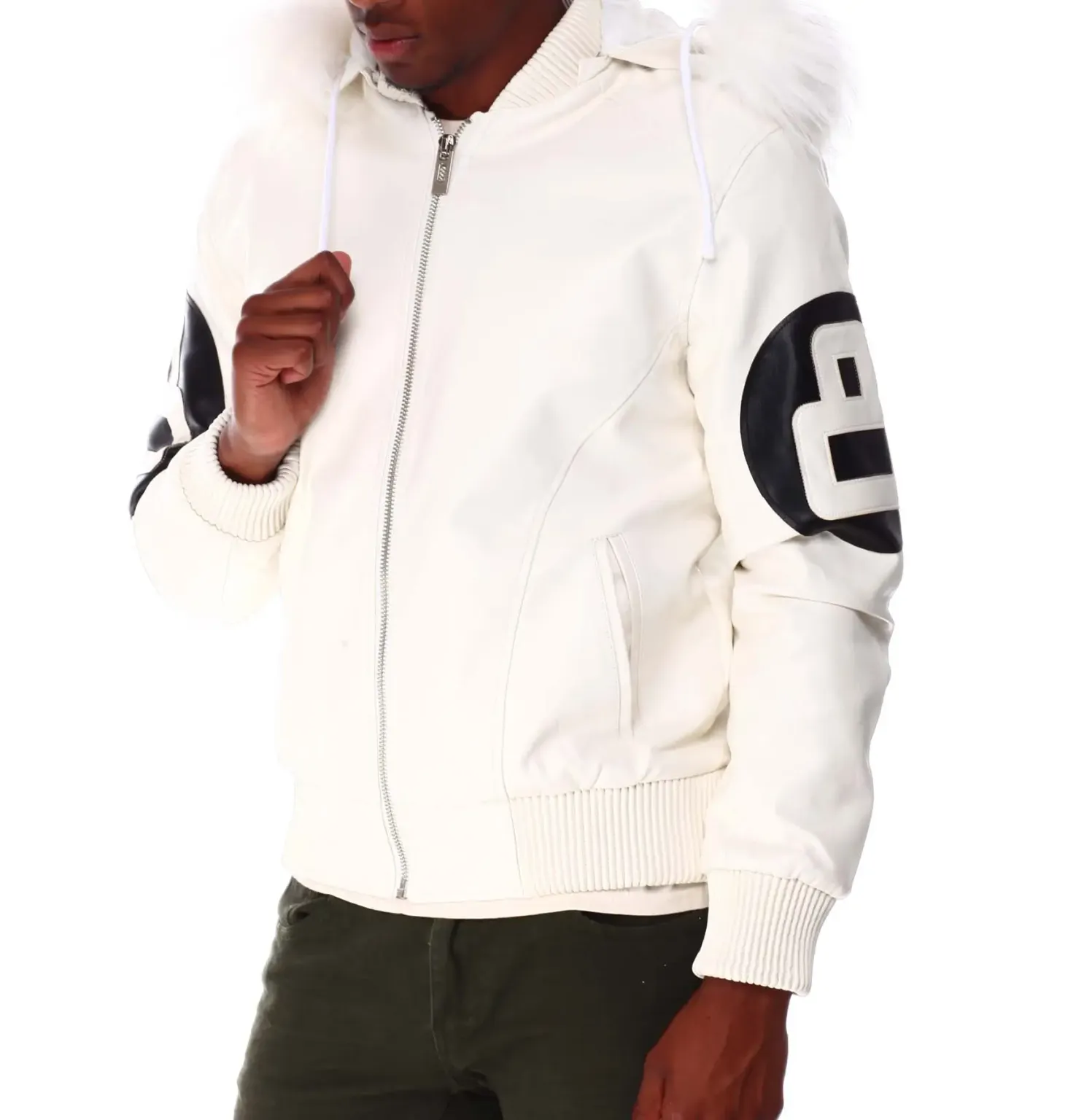 8 Ball White Hooded Leather Jacket