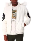 8 Ball White Hooded Leather Jacket
