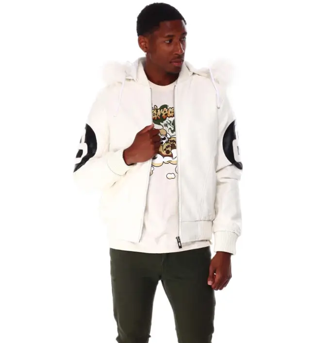 8 Ball White Hooded Leather Jacket