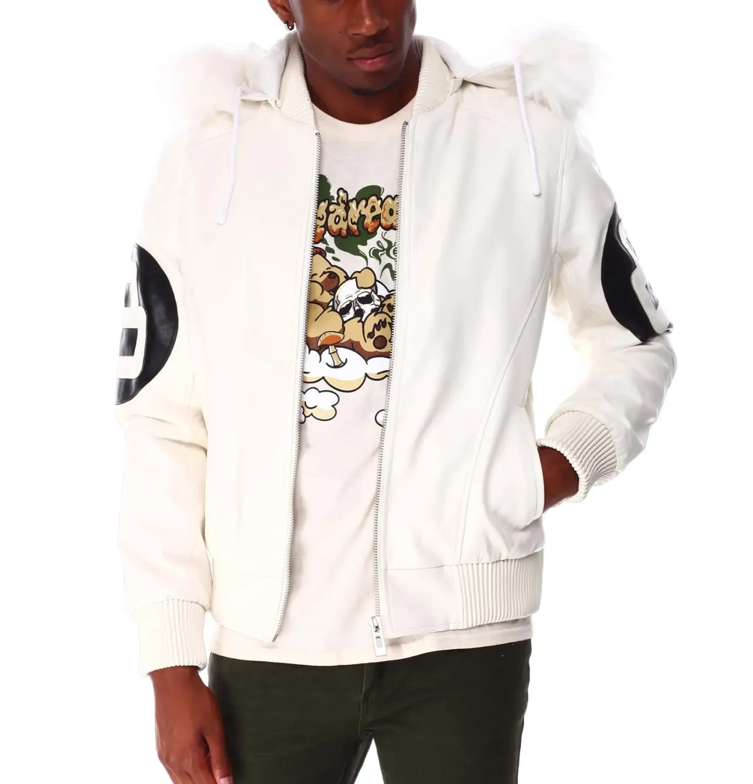 8 Ball White Hooded Leather Jacket