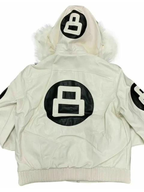 8 Ball White Leather Bomber Jacket