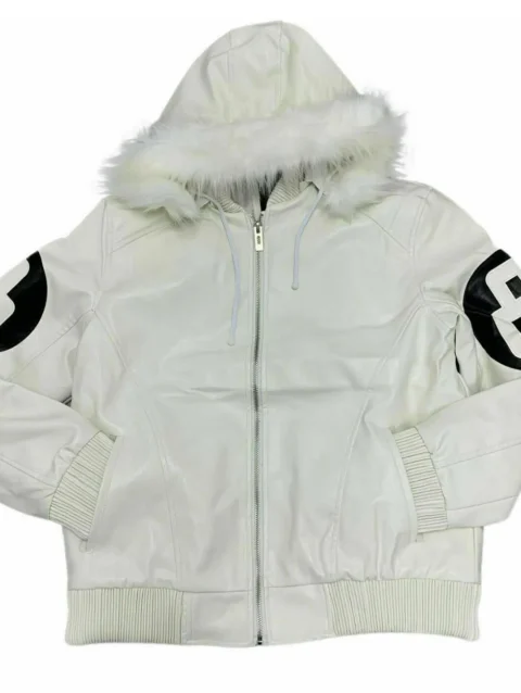 8 Ball White Leather Bomber Jacket