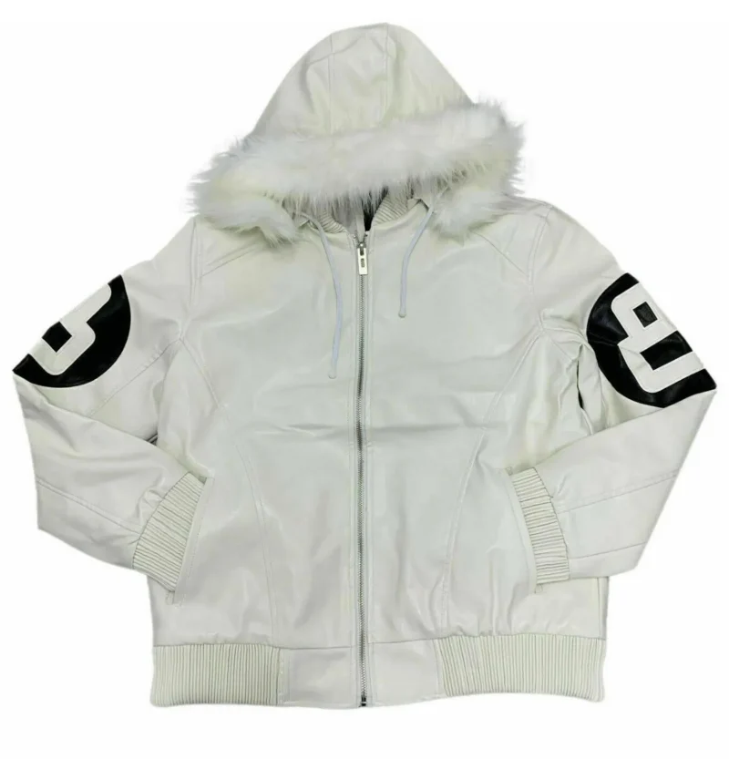 8 Ball White Leather Bomber Jacket
