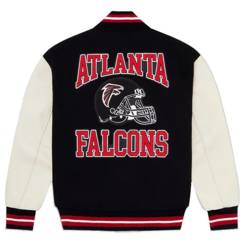 Atlanta Falcons X OVO Wool & Leather Varsity Jacket Black White - Image 2