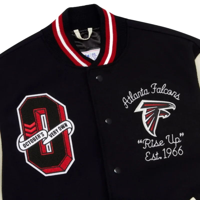Atlanta Falcons X OVO Wool & Leather Black White Varsity Jacket