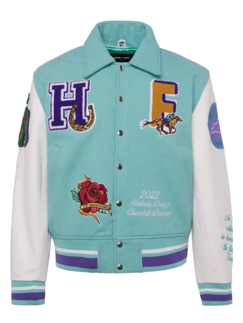 Bel-Air Homme+Femme Leather Sky Blue & White Varsity Jacket