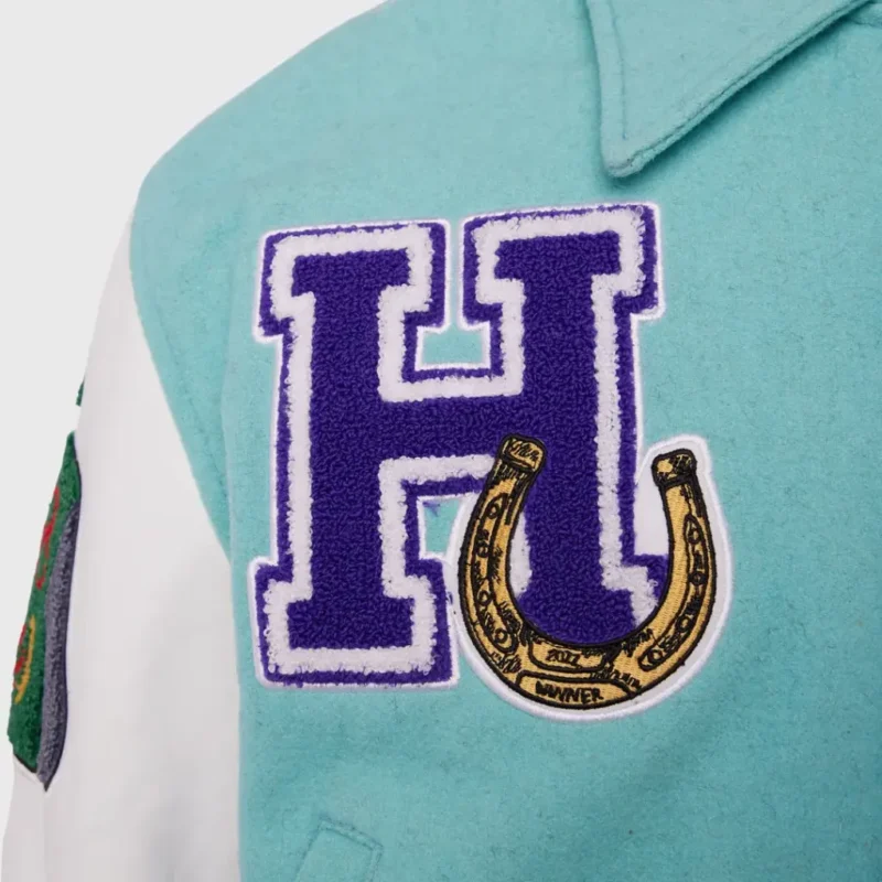 Bel-Air Homme+Femme Leather Sky Blue & White Varsity Jacket