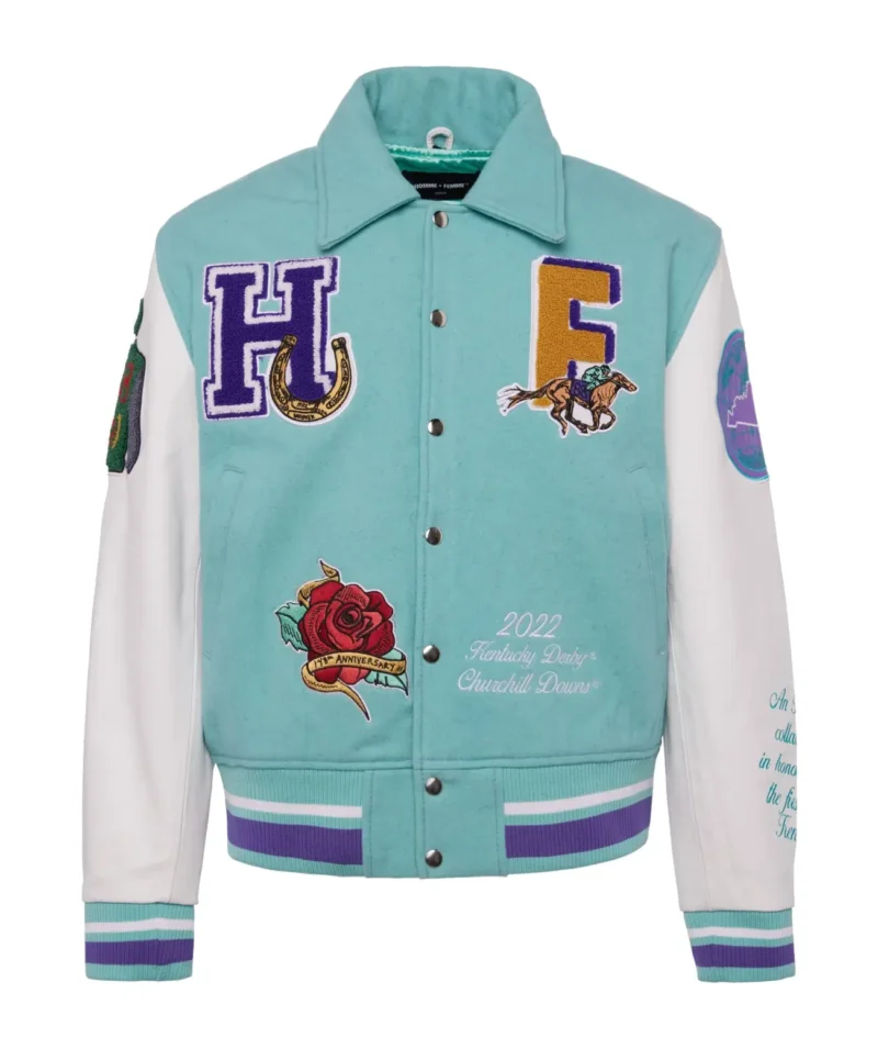 Bel-Air Homme+Femme Leather Sky Blue & White Varsity Jacket