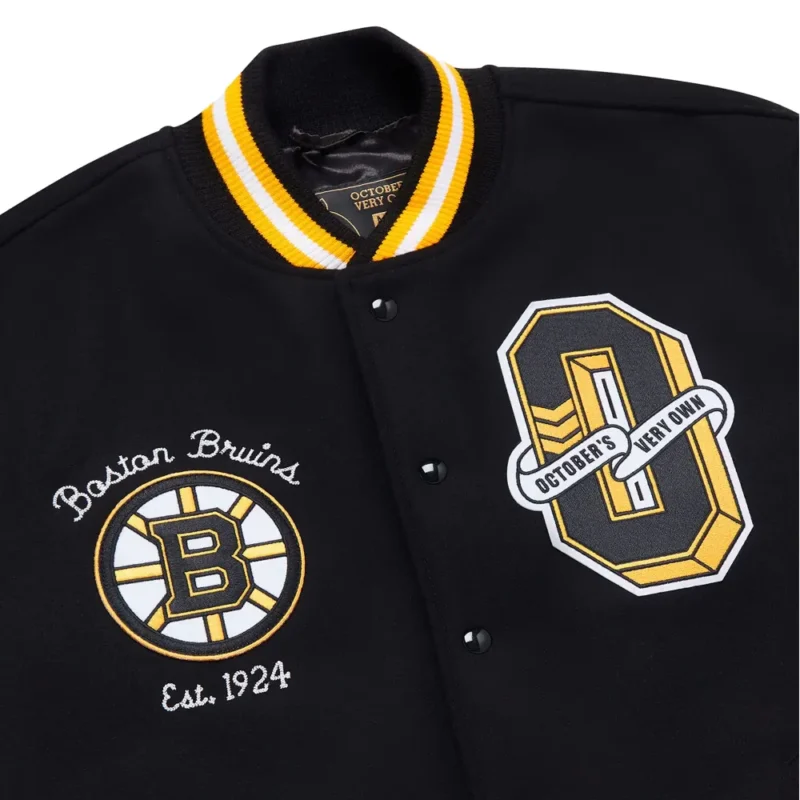 Boston Bruins OVO x NHL Black Full-Snap Varsity Jacket