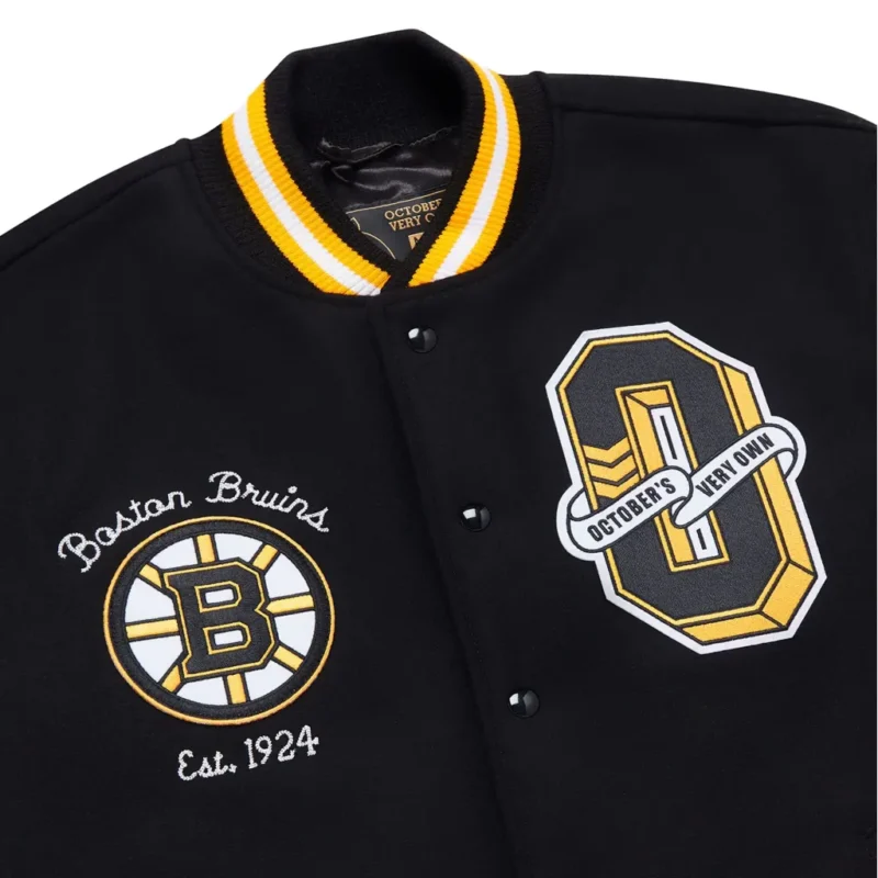 Boston Bruins OVO x NHL Black Full-Snap Varsity Jacket