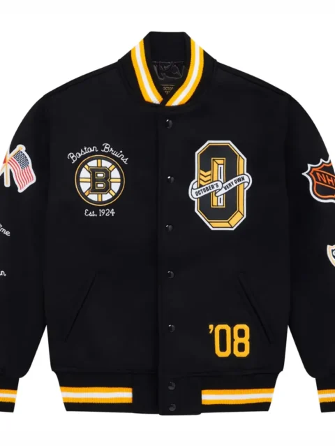 Boston Bruins OVO x NHL Black Full-Snap Varsity Jacket