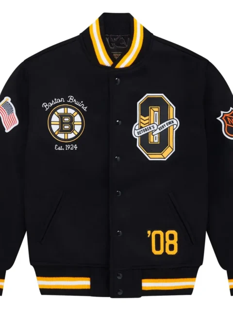 Boston Bruins OVO x NHL Black Full-Snap Varsity Jacket