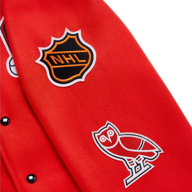 Chicago Blackhawks OVO x NHL Red Full-Snap Wool Varsity Jacket