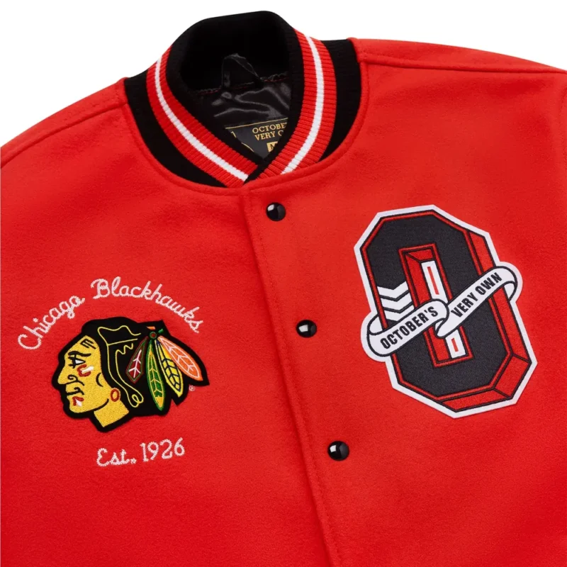 Chicago Blackhawks OVO x NHL Red Full-Snap Wool Varsity Jacket