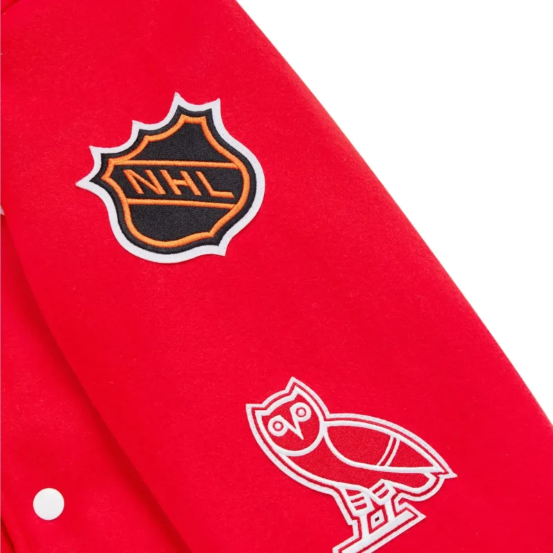 Detroit Red Wings OVO x NHL Red Full-Snap Wool Varsity Jacket