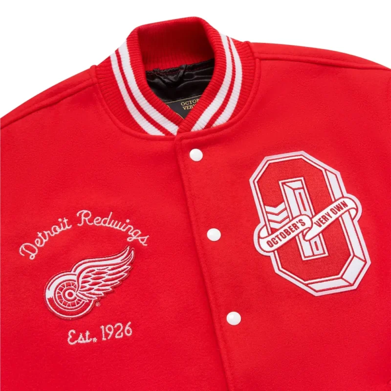 Detroit Red Wings OVO x NHL Red Full-Snap Wool Varsity Jacket