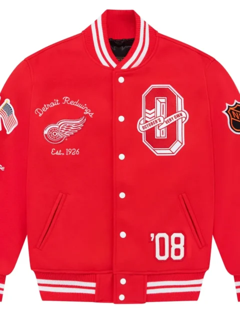 Detroit Red Wings OVO x NHL Red Full-Snap Wool Varsity Jacket
