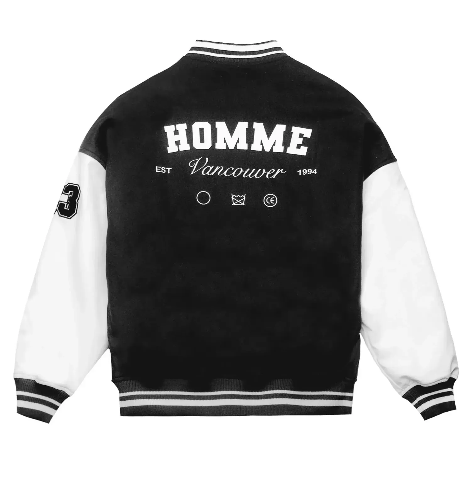 Homme Vancouver Logo Black & White Wool & Leather Varsity Jacket
