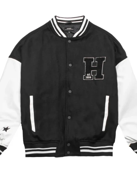 Homme Vancouver Logo Black & White Wool & Leather Varsity Jacket