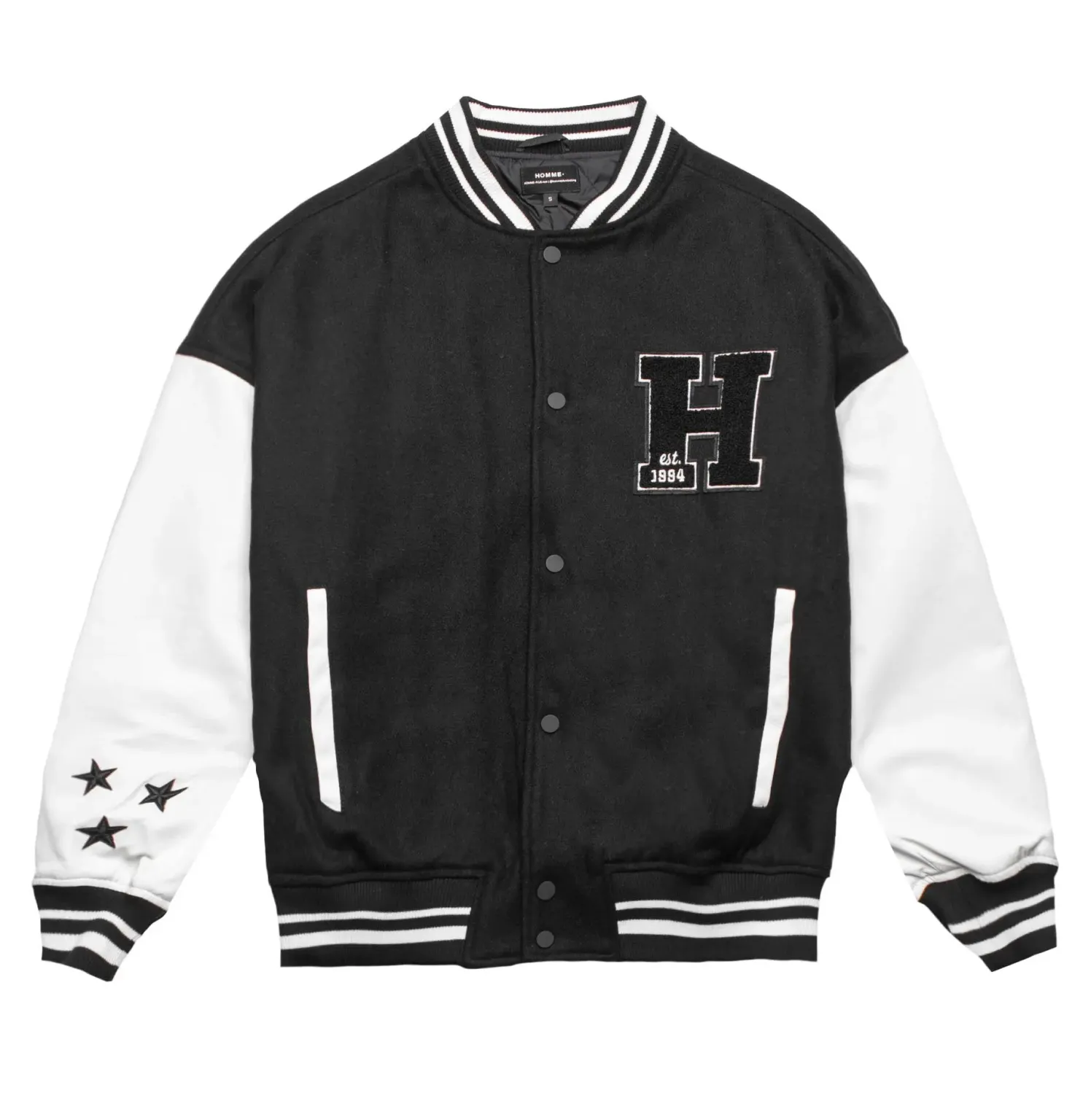 Homme Vancouver Logo Black & White Wool & Leather Varsity Jacket