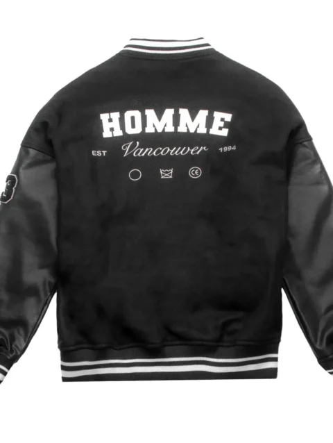 Homme Vancouver Logo Black Wool & Leather Varsity Jacket