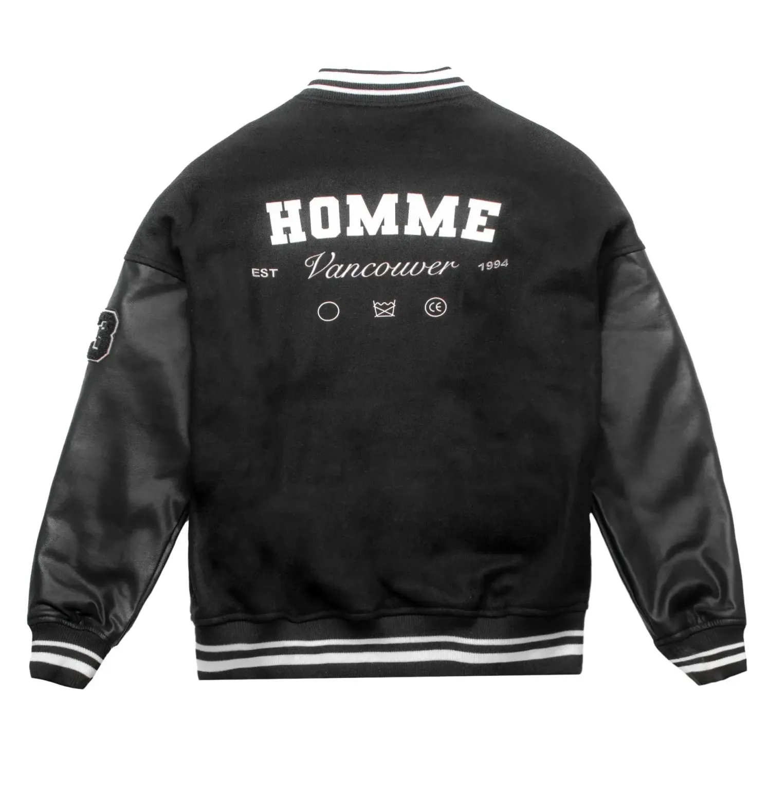 Homme Vancouver Logo Black Wool & Leather Varsity Jacket