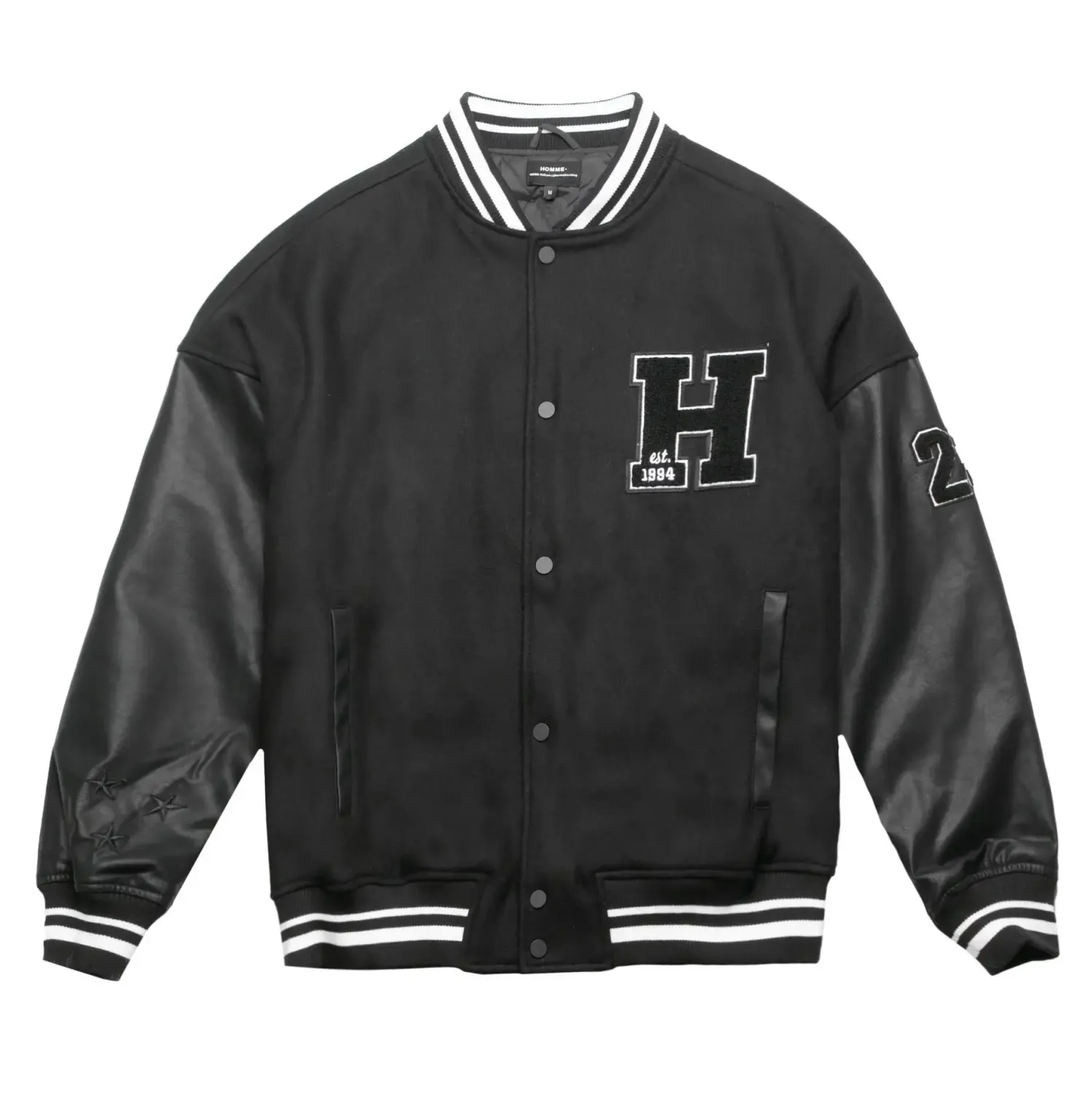 Homme Vancouver Logo Black Wool & Leather Varsity Jacket