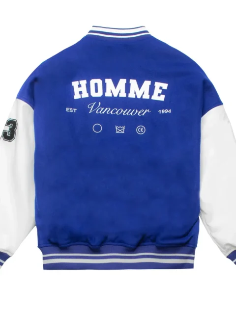 Homme Vancouver Logo Blue & White Wool & Leather Varsity Jacket