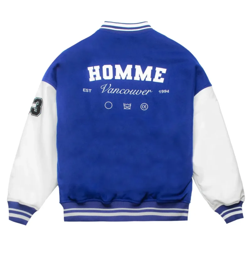 Homme Vancouver Logo Blue & White Wool & Leather Varsity Jacket