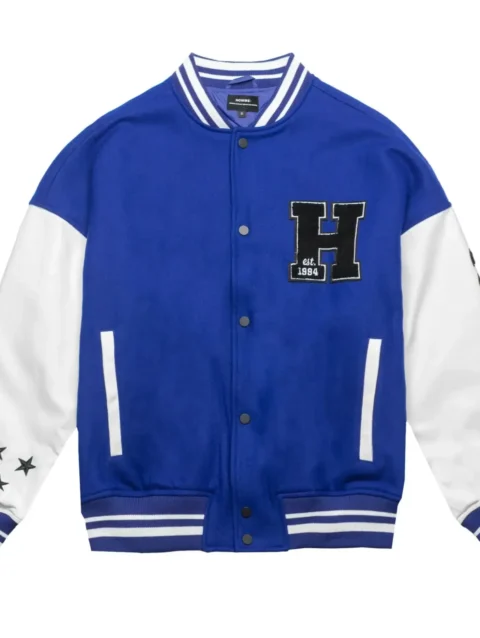 Homme Vancouver Logo Blue & White Wool & Leather Varsity Jacket