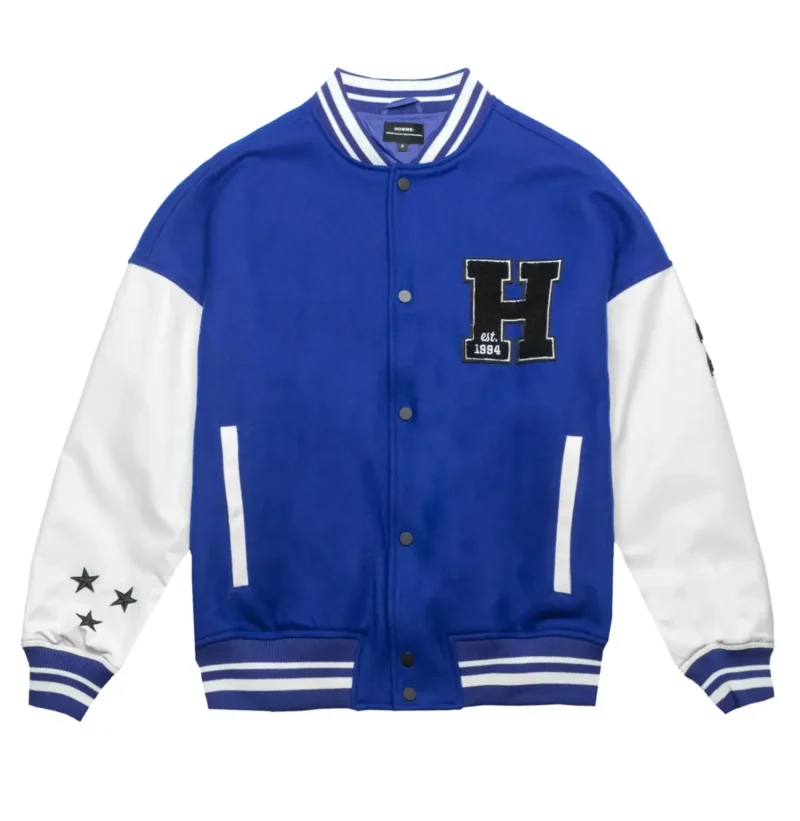 Homme Vancouver Logo Blue & White Wool & Leather Varsity Jacket