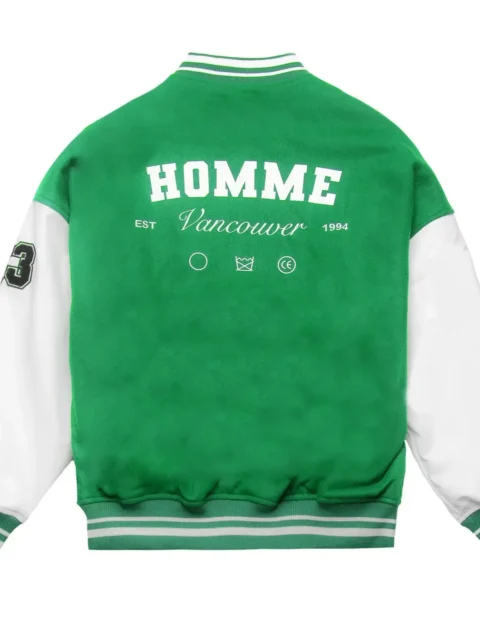Homme Vancouver Logo Green & White Wool & Leather Varsity Jacket