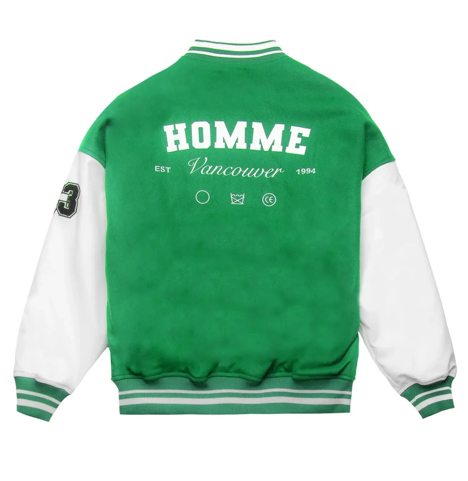Homme Vancouver Logo Green & White Wool & Leather Varsity Jacket