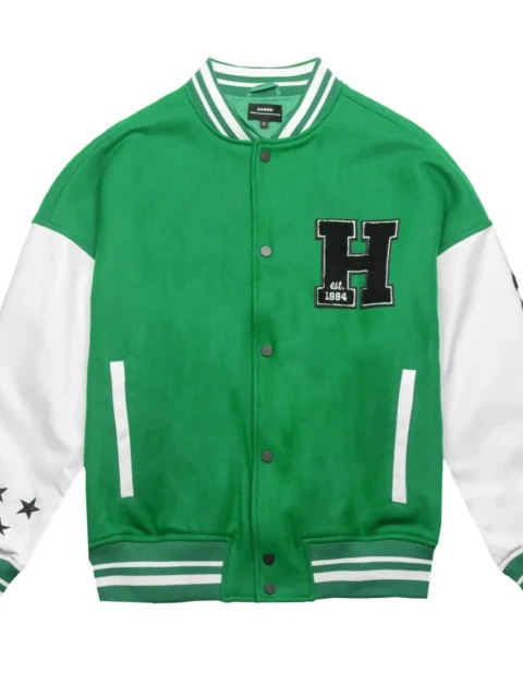 Homme Vancouver Logo Green & White Wool & Leather Varsity Jacket