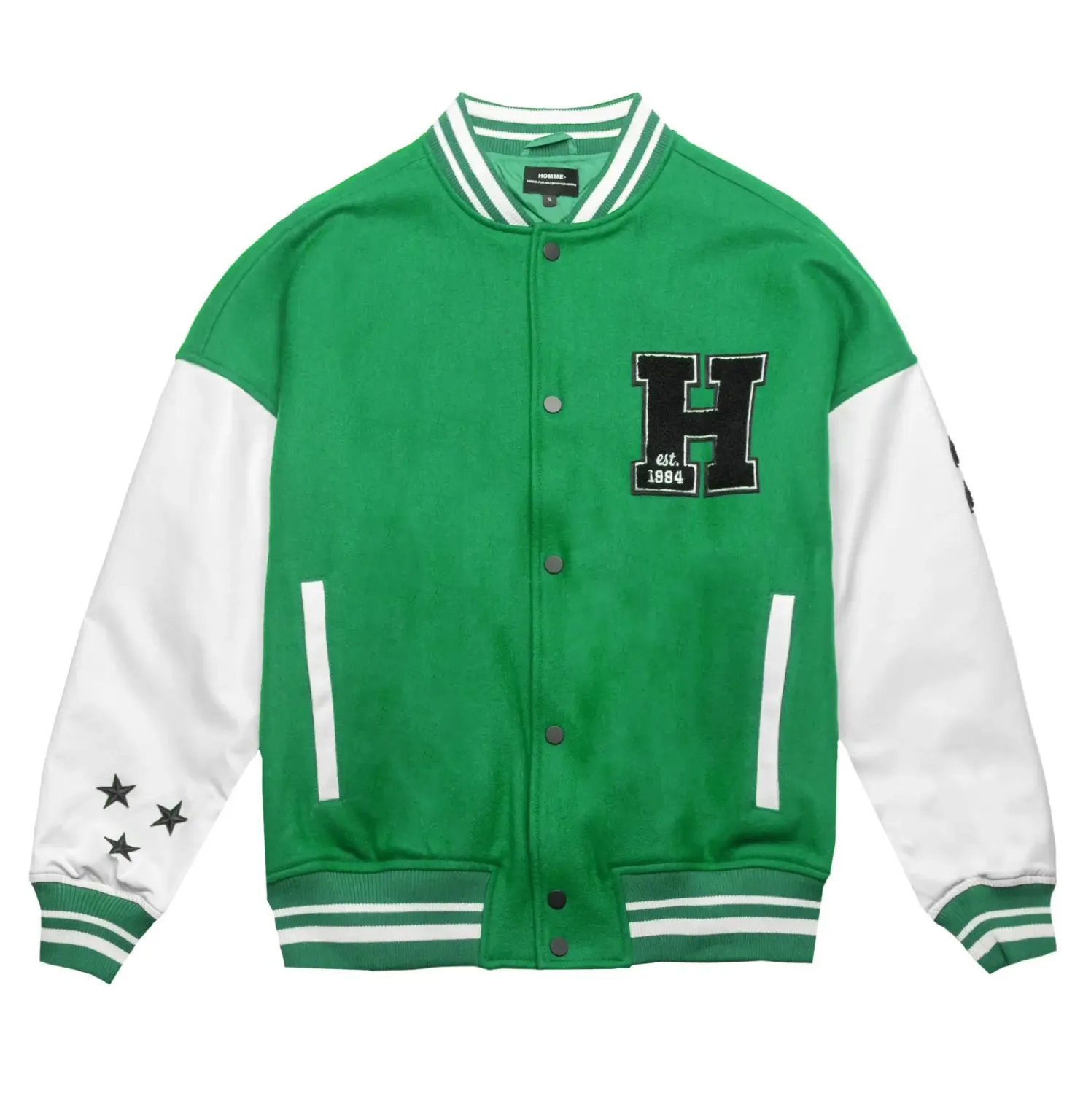 Homme Vancouver Logo Green & White Wool & Leather Varsity Jacket