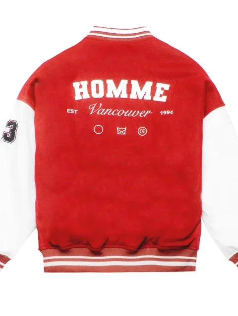 Homme Vancouver Logo Red & White Wool & Leather Varsity Jacket