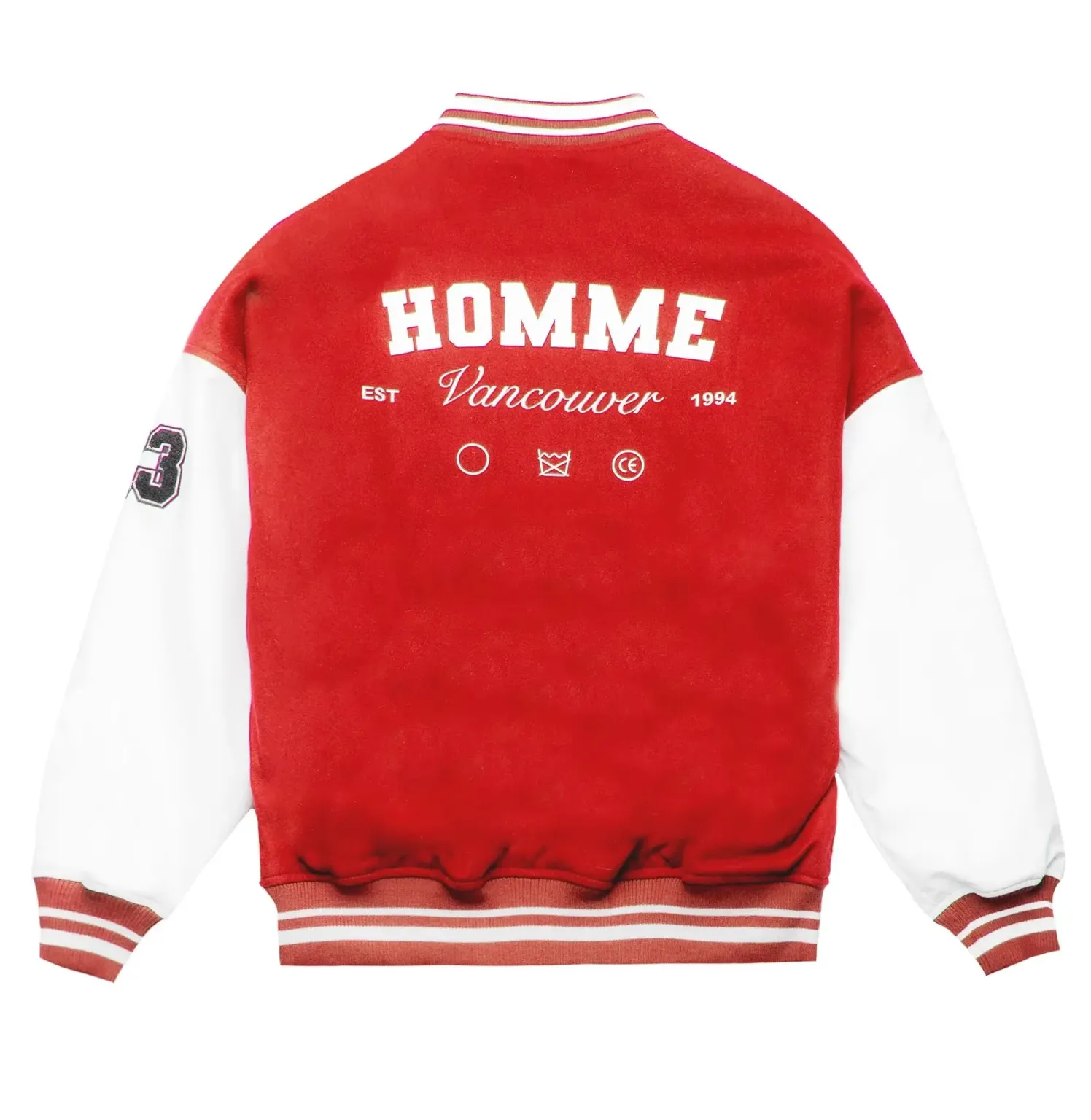 Homme Vancouver Logo Red & White Wool & Leather Varsity Jacket