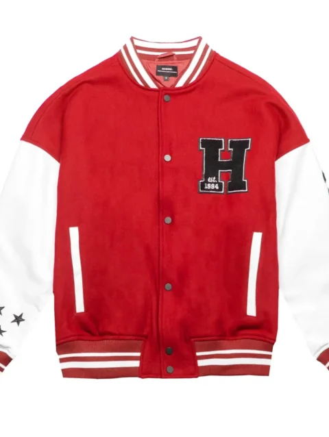Homme Vancouver Logo Red & White Wool & Leather Varsity Jacket