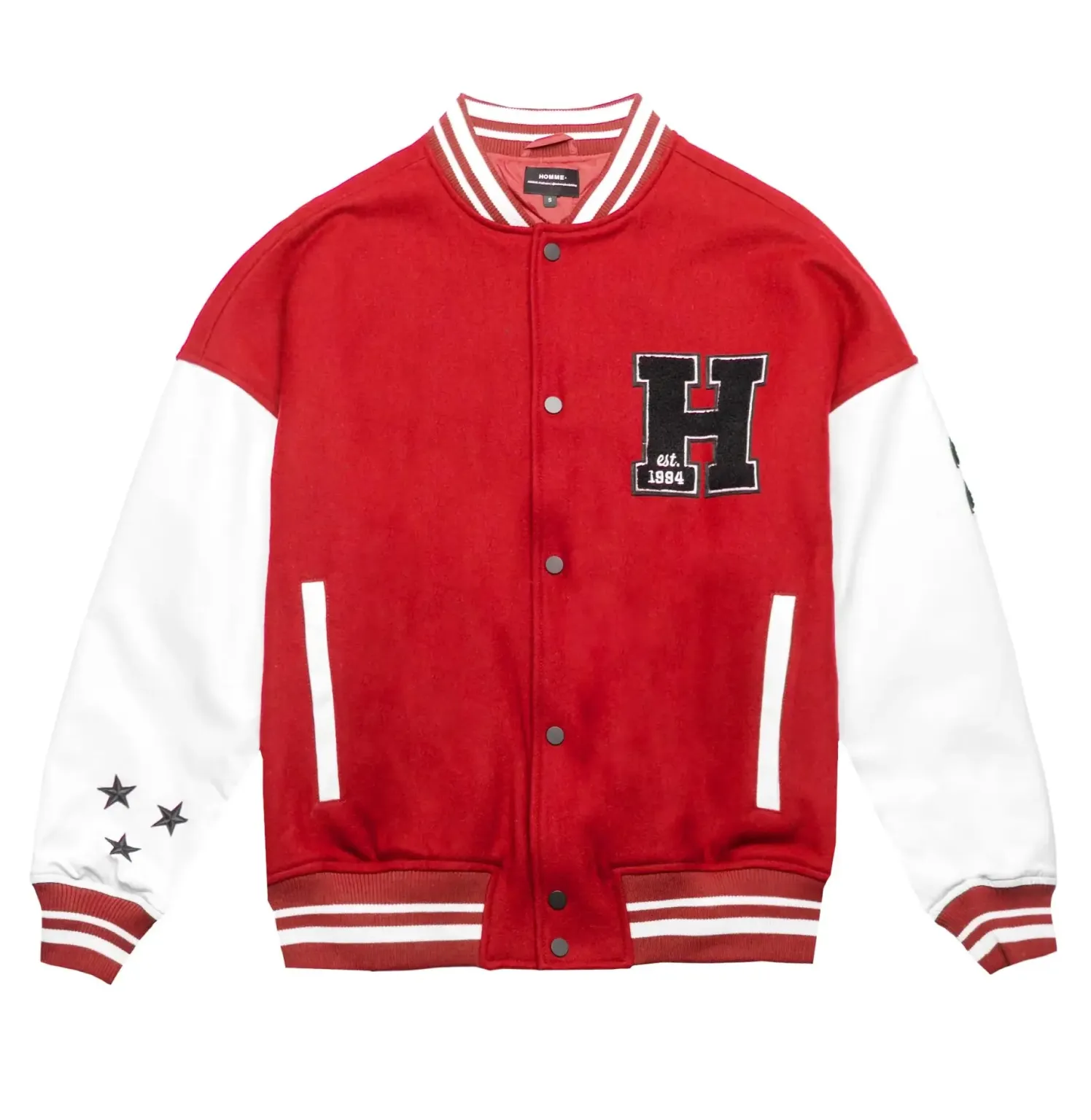 Homme Vancouver Logo Red & White Wool & Leather Varsity Jacket