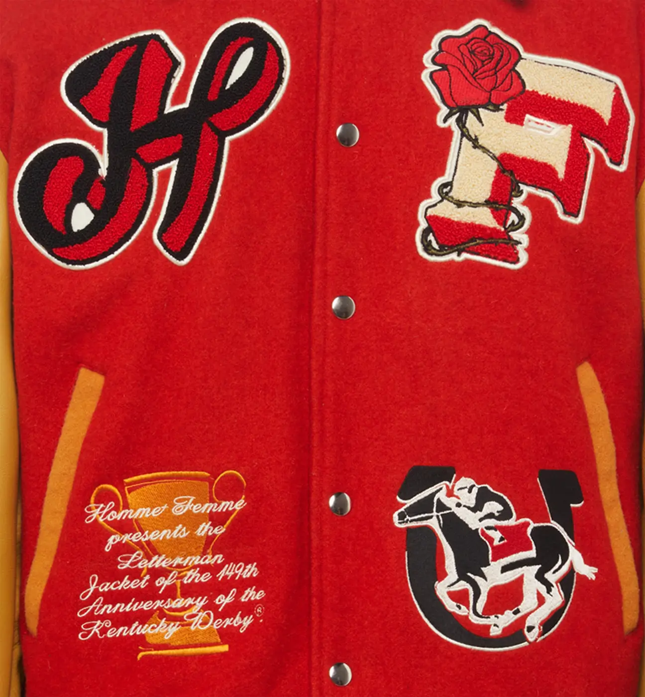 Homme+Femme Red & Yellow Wool & Leather Varsity Jacket