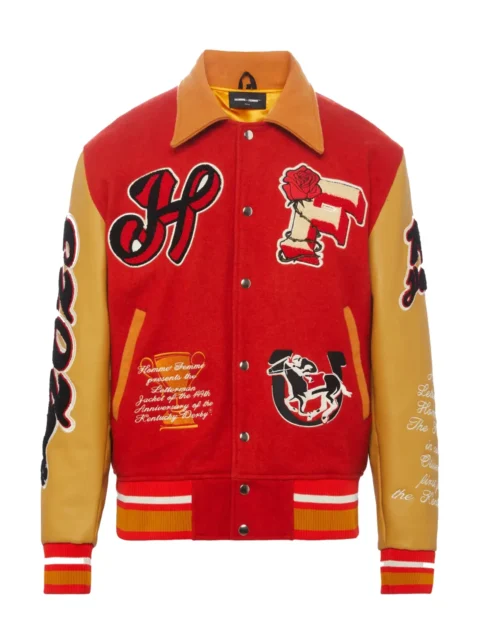 Homme+Femme Red & Yellow Wool & Leather Varsity Jacket