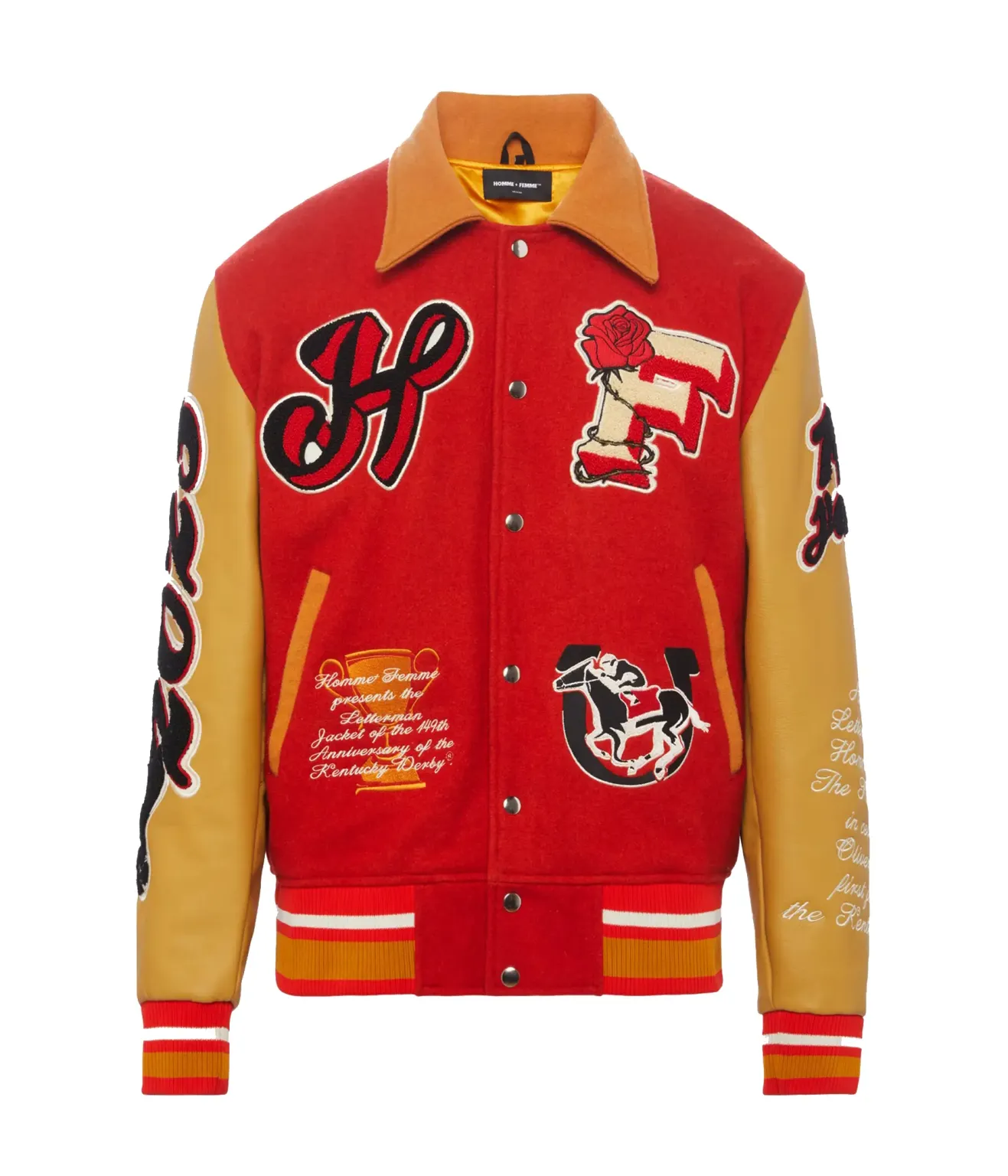 Homme+Femme Red & Yellow Wool & Leather Varsity Jacket