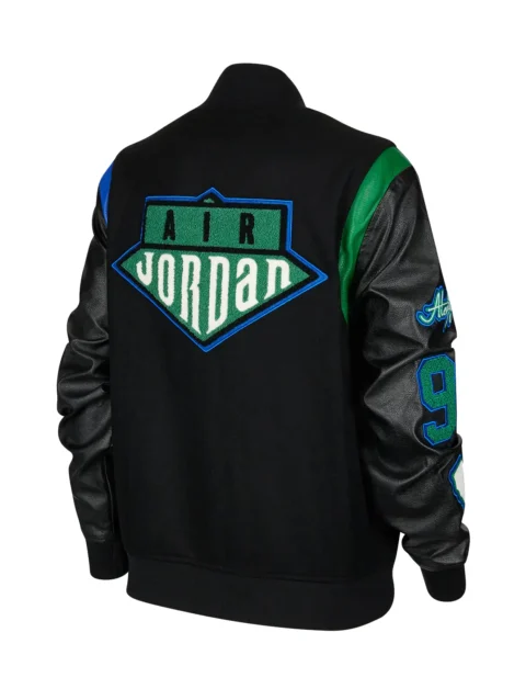 Jordan x Aleali May Black Wool & Leather Varsity Jacket